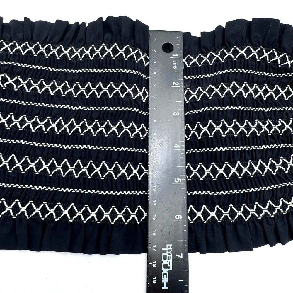TORY BURCH NEW Small Black White Smocked Embroidered Bandeau Costa Bikini Top